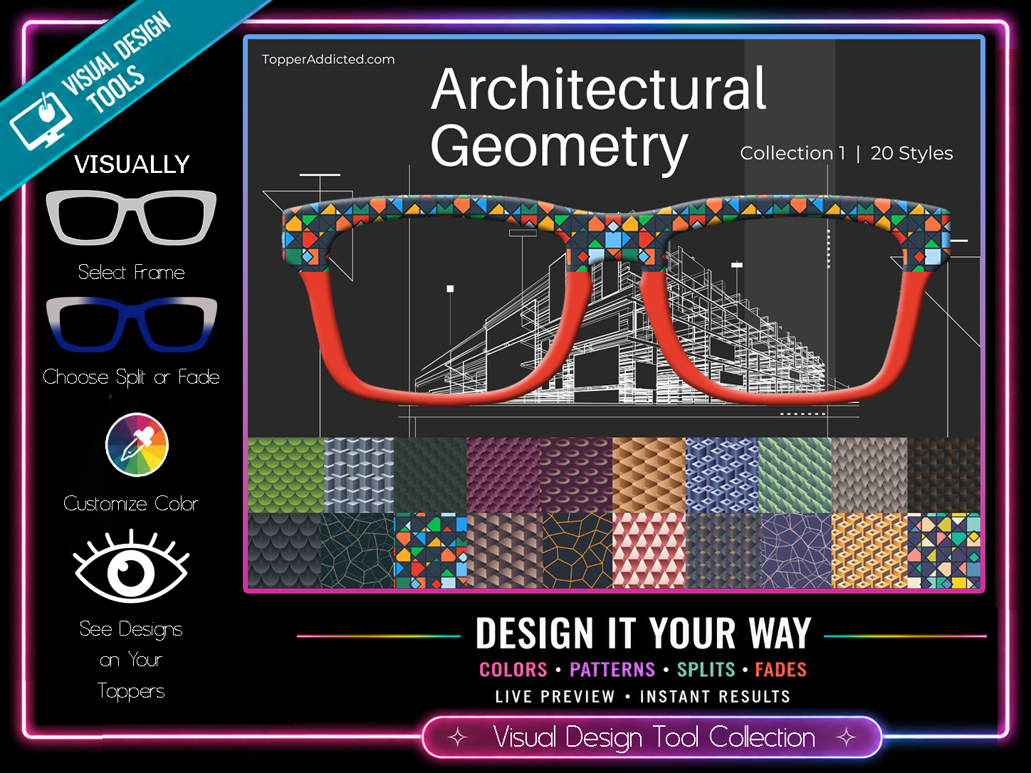Architectural Geometry Collection #1 | 20 Patterns for Pair Eyewear | w/Visual Design Tools