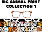 Glasses with animal print pattern and text 'Big Animal Print Collection 1' on a white background