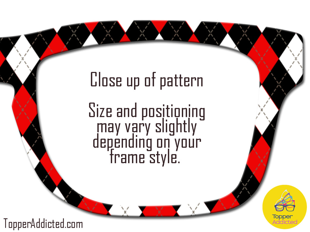 Black, Red and White Argyle - Pair Eyewear Compatible Metal Magnetic Toppers