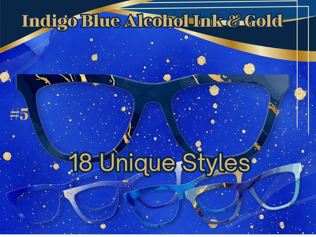 Indigo Blue Alcohol Ink and Gold #1 | Pair Eyewear Compatible | w/Visual Design Tools