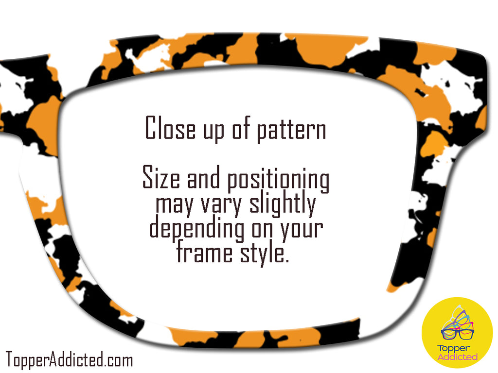 Orange, Black & White Camouflage - Camo Print - Pair Eyewear Compatible Toppers
