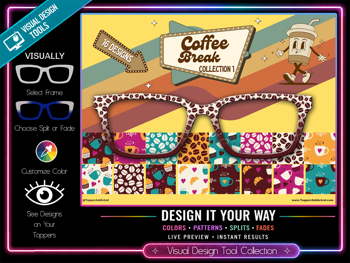 Coffee Break Collection | 16 Coffee Patterns | Pair Eyewear Compatible | w/Visual Design Tools