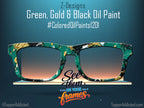 Artistic Green, Gold & Black Oil Paints | Magnetic Glasses Topper | All Metal Topper for Pair Eyewear | 8 Fade and Split Options to any color
