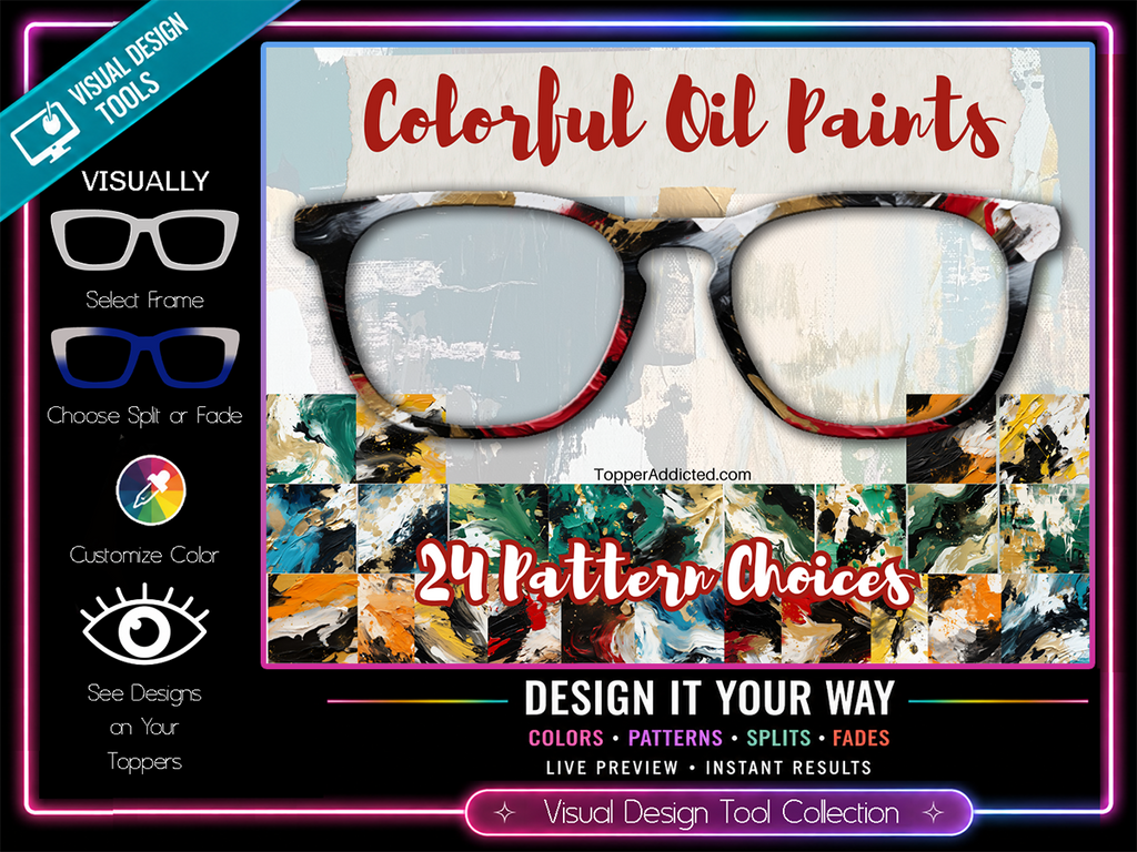 Colored Oil Paints Collection #1 - 24 Patterns for Pair Eyewear w/ Visual Design Tools