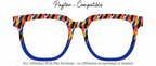 Colorful  freather eyeglass frame with 'Payton Compatible' text on a white background