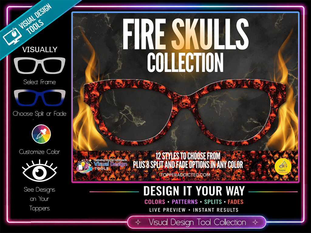 Fire Skulls Toppers for Pair Eyewear w/Visual Design Tools