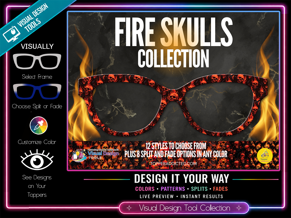 Fire Skulls Toppers for Pair Eyewear w/Visual Design Tools