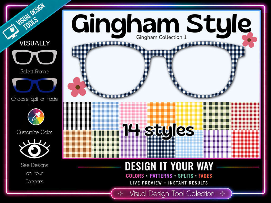 Gingham Collection #1 | Customizable Toppers for Pair Eyewear | w/Visual Design Tools
