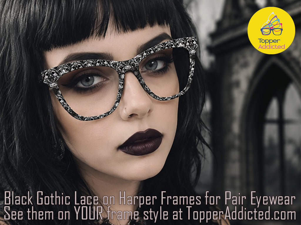Black Gothic Lace | Dark Lacing Metal Topper | Compatible with Pair Eyewear