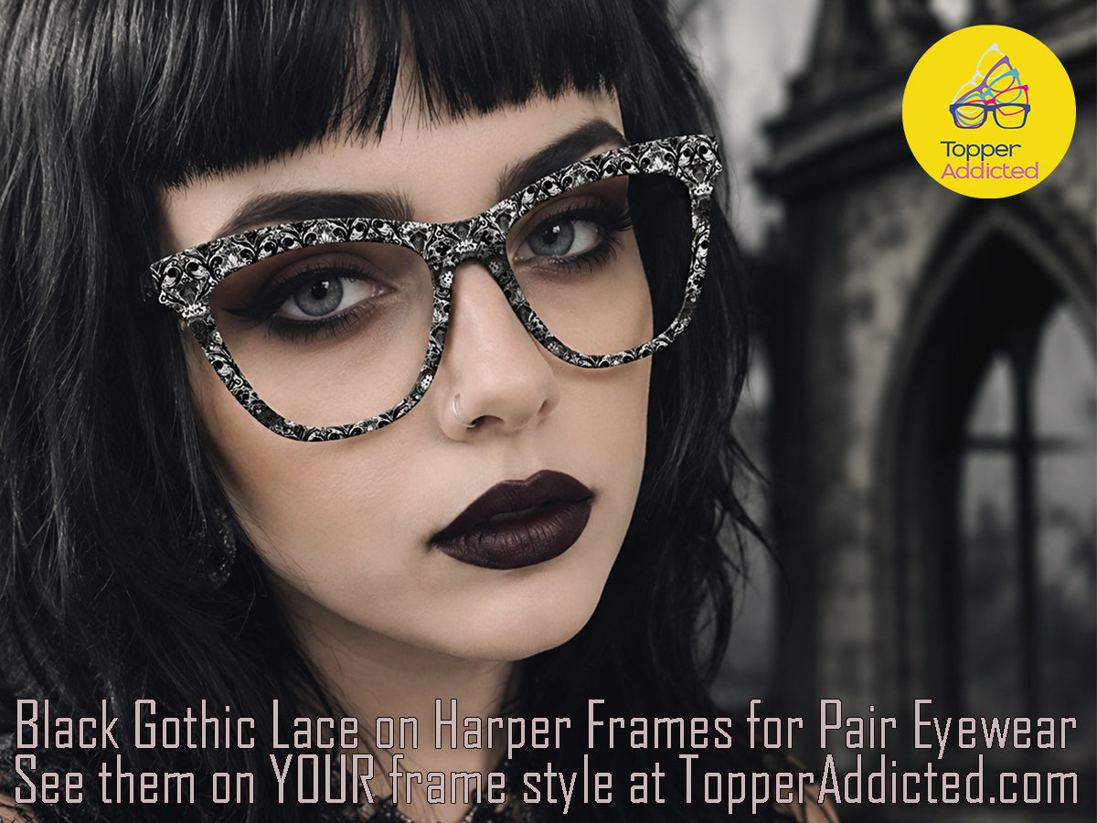 Black Gothic Lace | Dark Lacing Metal Topper | Compatible with Pair Eyewear
