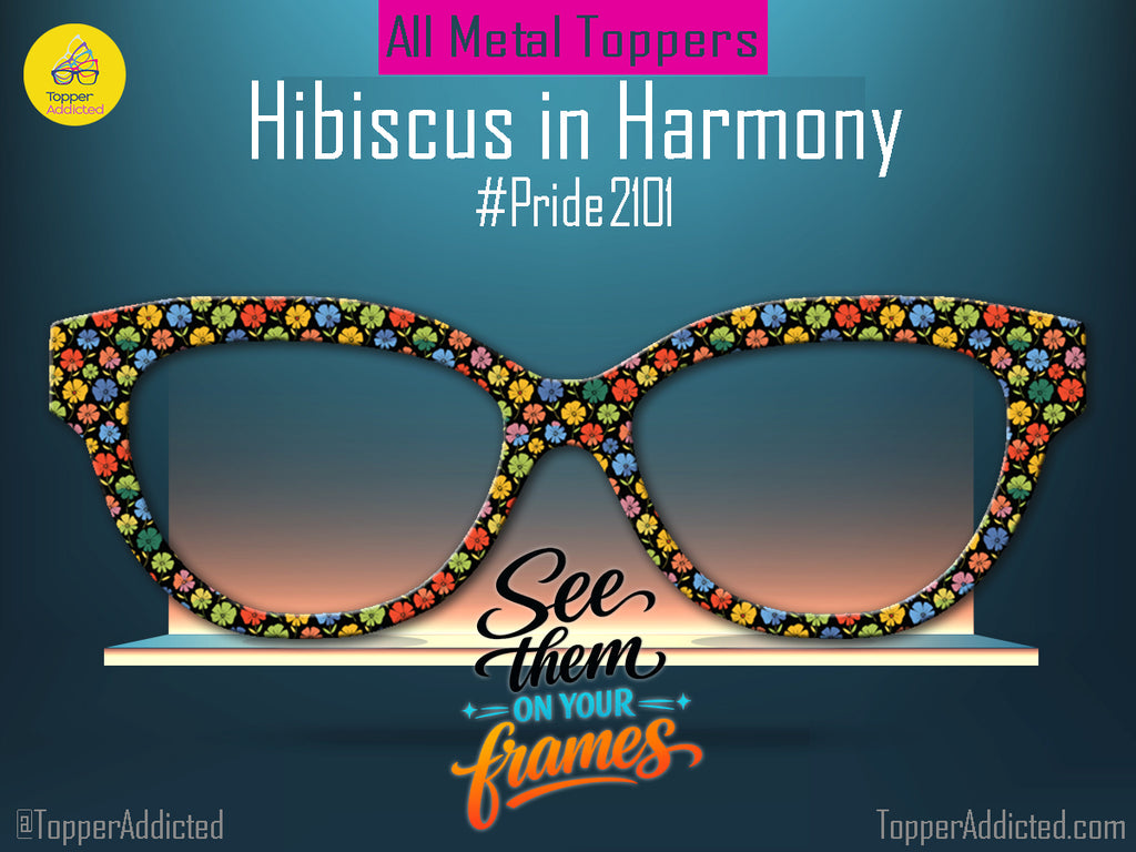 Hibiscus in Harmony - Rainbow Floral | Magnetic Glasses Topper | All Metal Topper for Pair Eyewear | 8 Fade and Split Options to any color