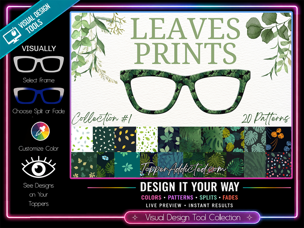 Leaves Patterns | 20 Leafy Patterns for Pair Eyewear | w/Visual Design Tools