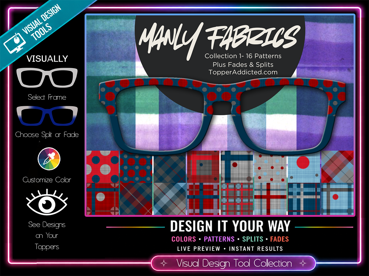 Manly Fabrics Collection #1 - 16 Masculine Fabric Looks for Pair Eyewear w/Visual Design Tools