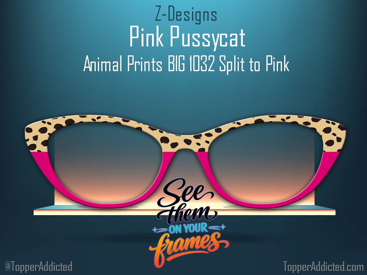 Pink Pussycat Cat print | Pink and Cheetah Spots on Metal Magnetic Topper for Pair Eyewear