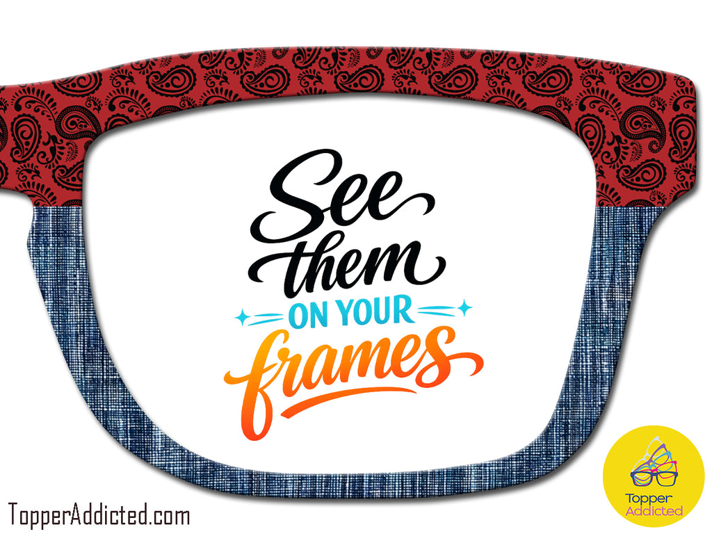 Red Bandana Paisley With Denim Split/Fade Options | Magnetic Glasses Topper | All Metal Topper for Pair Eyewear | 8 Fade and Split Options to Denim/Red or Black