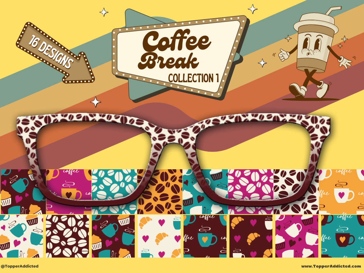 Coffee Break Collection | 16 Coffee Patterns | Pair Eyewear Compatible | w/Visual Design Tools