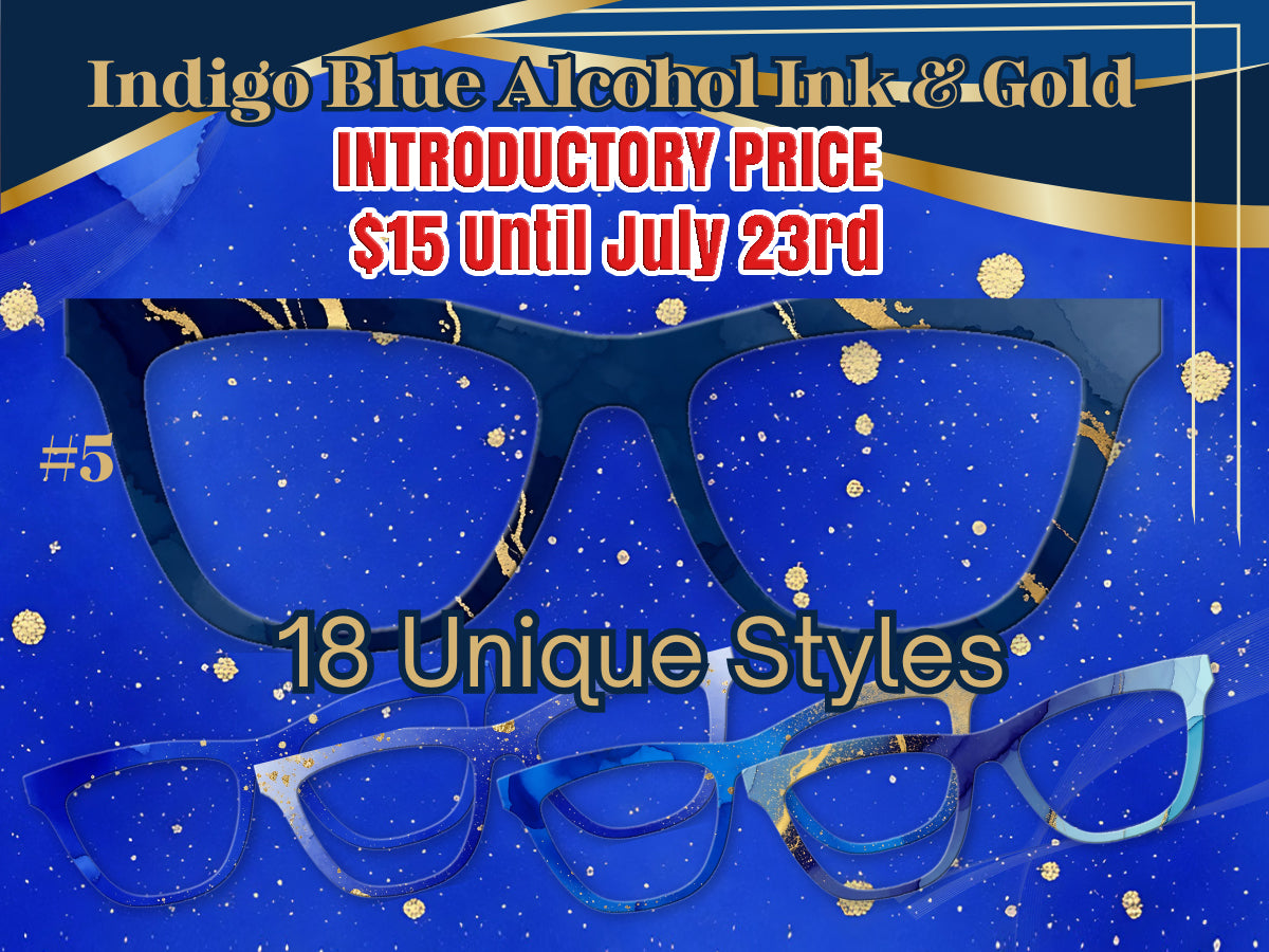 Indigo Blue Alcohol Ink and Gold #1 | Pair Eyewear Compatible | w/Visual Design Tools