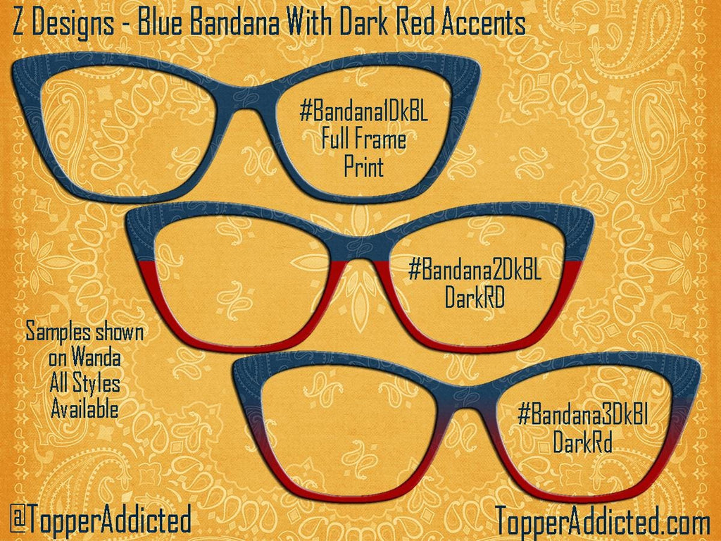 Blue Bandana Print with Dark Red Accents Pair Eyewear Compatible Magnetic Topper - Country Look on metal topper with Paisley accents