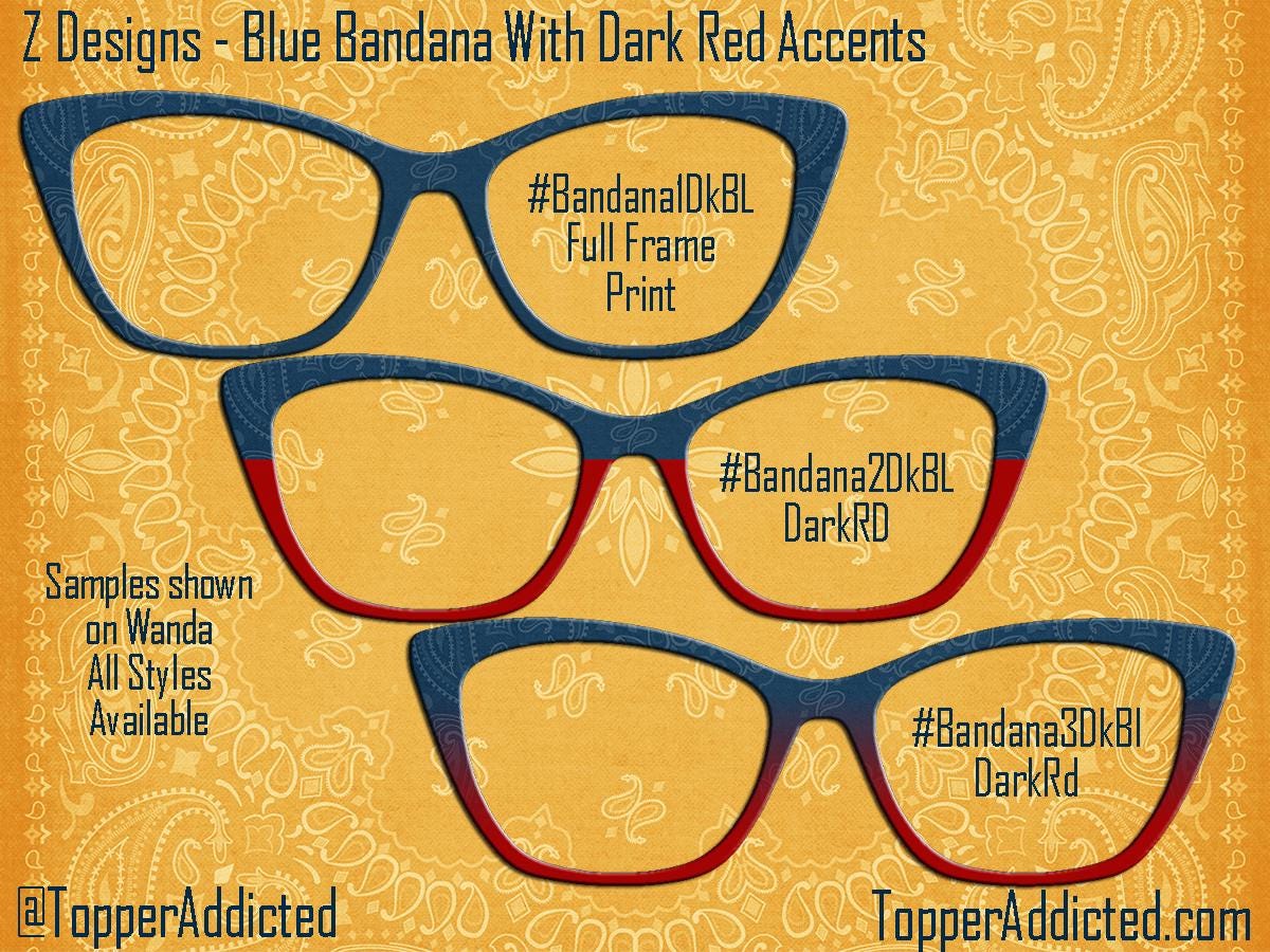 Blue Bandana Print with Dark Red Accents Pair Eyewear Compatible Magnetic Topper - Country Look on metal topper with Paisley accents