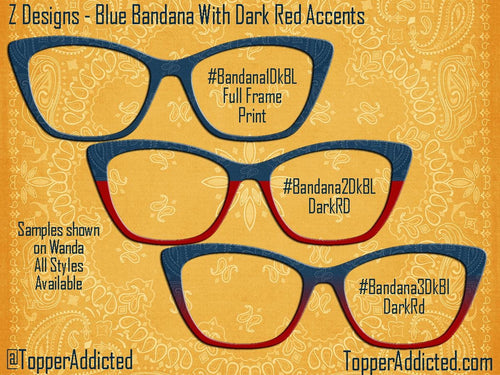 Blue Bandana Print with Dark Red Accents Pair Eyewear Compatible Magnetic Topper - Country Look on metal topper with Paisley accents
