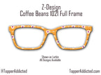Coffee cup with Pink Heart and the word "coffee" printed against a Sunset Orange background on a pair of magnetic toppers for Pair Eyewear.