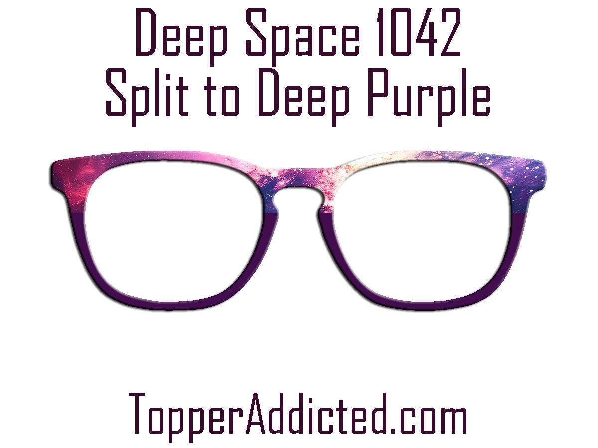Pair Eyewear compatible Twain Frame Topper shows with a rich blue and purple toned image from deep in the Universe. Shown with Split frame to deep purple.