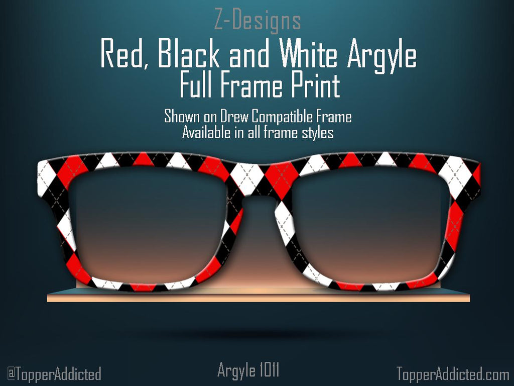 Black, Red and White Argyle - Pair Eyewear Compatible Metal Magnetic Toppers