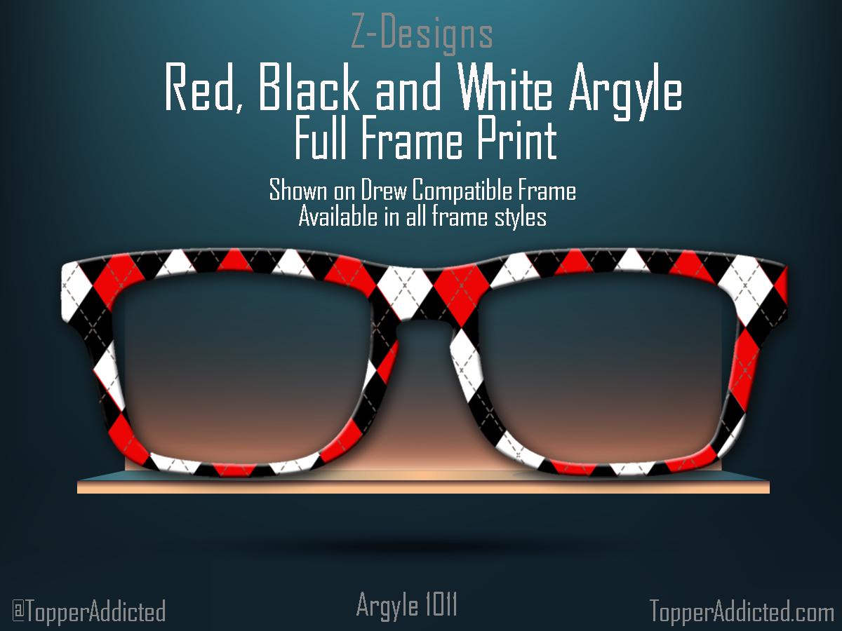 Black, Red and White Argyle - Pair Eyewear Compatible Metal Magnetic Toppers