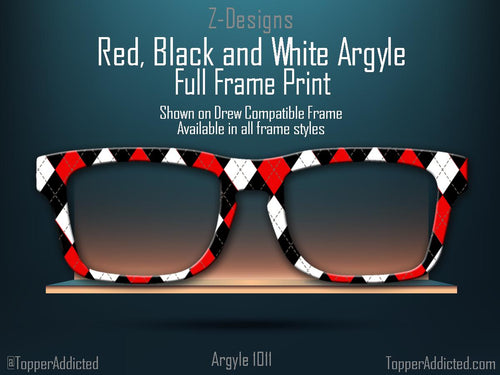 Black, Red and White Argyle - Pair Eyewear Compatible Metal Magnetic Toppers
