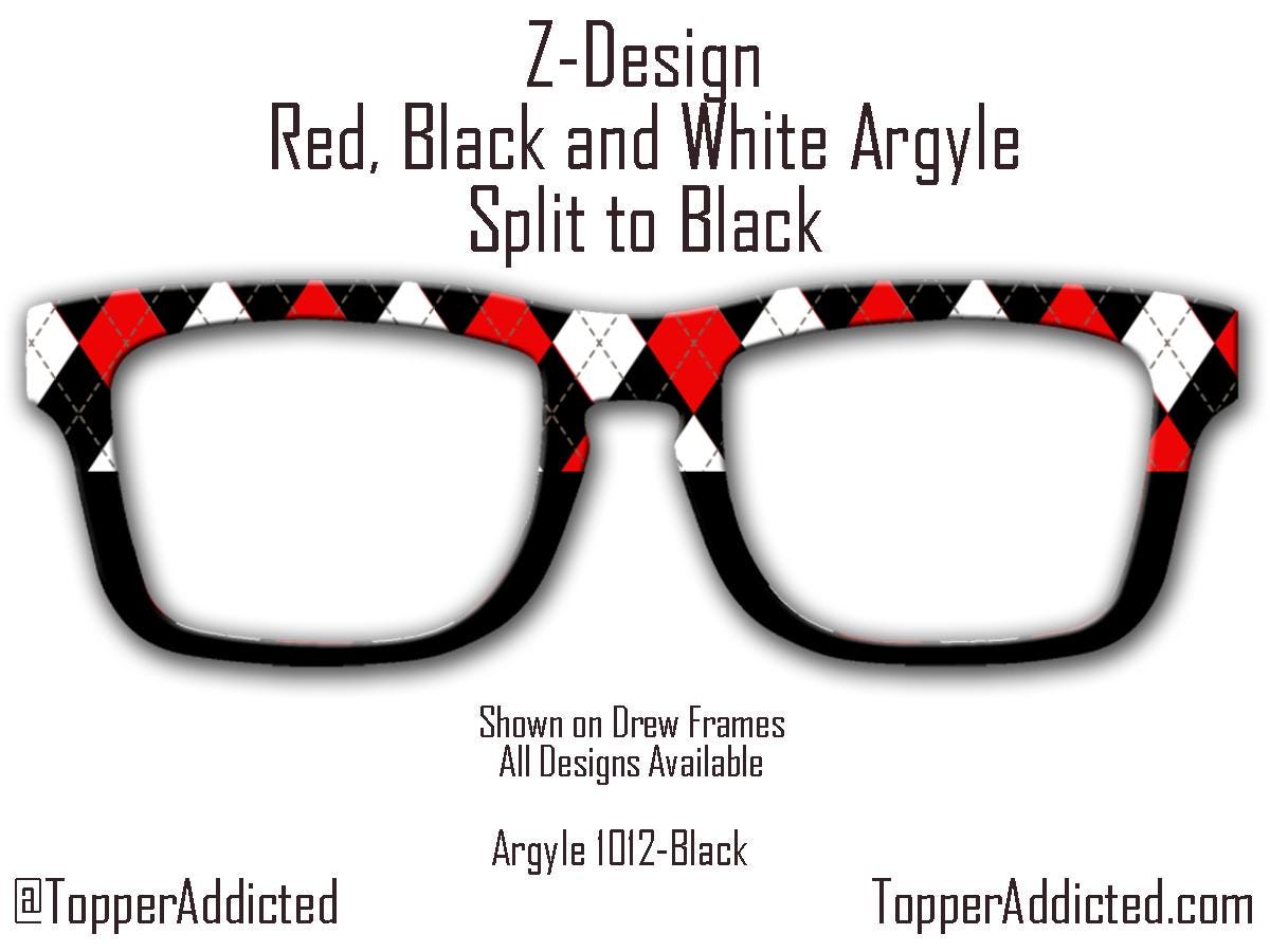 Black, Red and White Argyle - Pair Eyewear Compatible Metal Magnetic Toppers