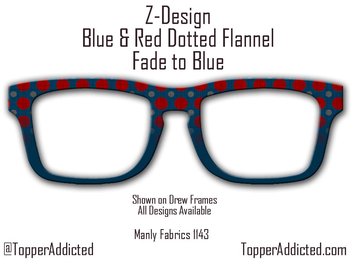 Blue and Red Dotted Masculine Fabric Print - Pair Eyewear Compatible Magnetic Toppers - Flannel look Toppers on Metal