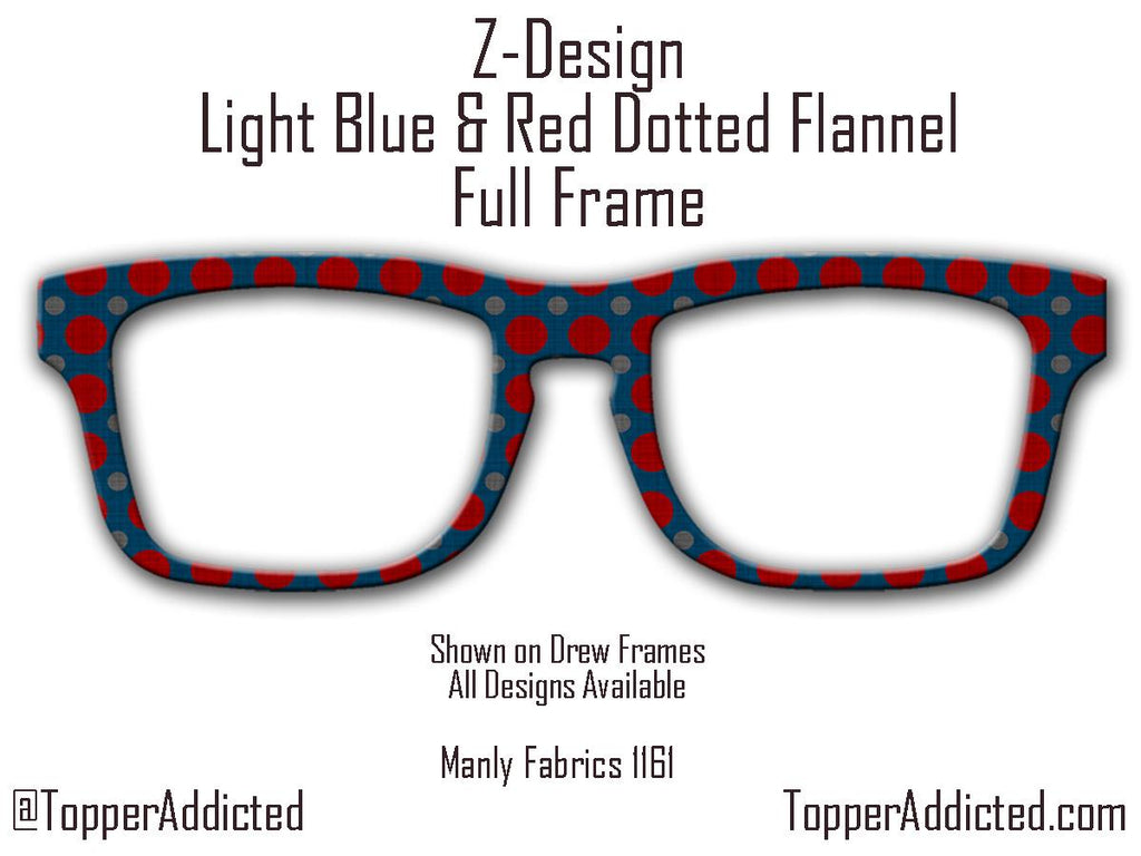 Blue and Red Dotted Masculine Fabric Print - Pair Eyewear Compatible Magnetic Toppers - Flannel look Toppers on Metal