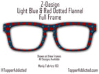 Blue and Red Dotted Masculine Fabric Print - Pair Eyewear Compatible Magnetic Toppers - Flannel look Toppers on Metal