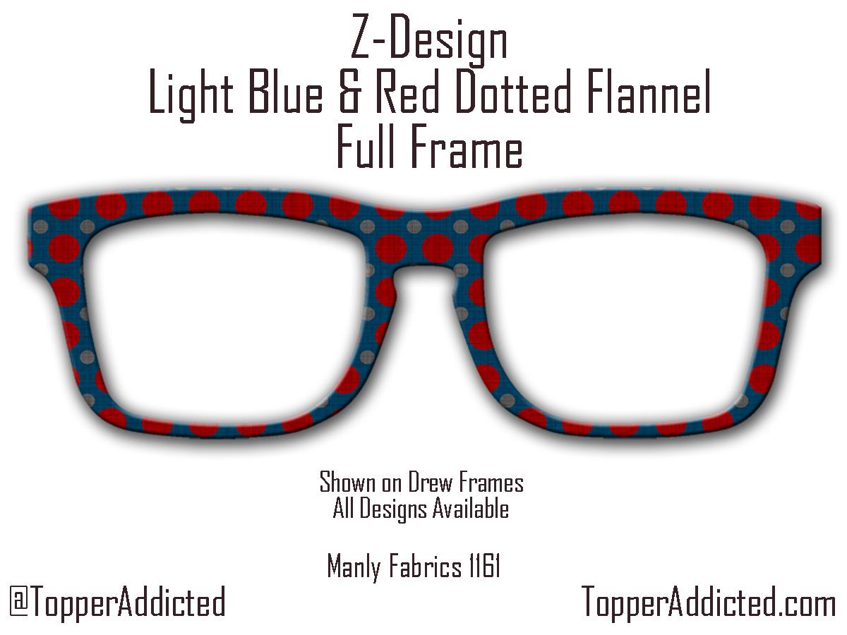 Blue and Red Dotted Masculine Fabric Print - Pair Eyewear Compatible Magnetic Toppers - Flannel look Toppers on Metal