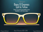 Bees & Gnomes Honey Yellow with Split for Pair Eyewear Compatible Magnetic Metal Toppers - All Frames Styles Available