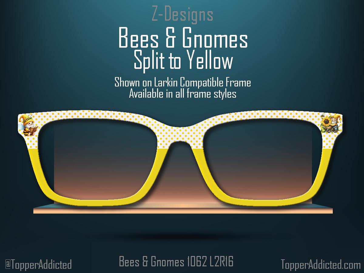 Bees & Gnomes Honey Yellow with Split for Pair Eyewear Compatible Magnetic Metal Toppers - All Frames Styles Available