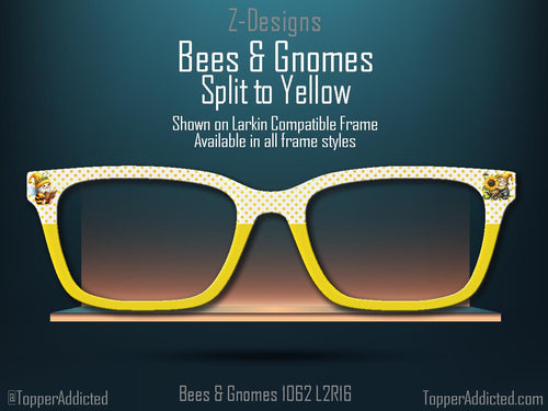 Bees & Gnomes Honey Yellow with Split for Pair Eyewear Compatible Magnetic Metal Toppers - All Frames Styles Available