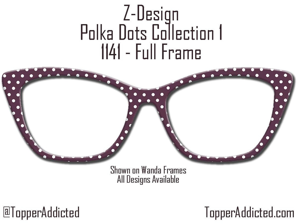 Plum with White Polka Dots and Multiple Design Options - Pair Eyewear Compatible Magnetic Toppers - All Top Frames on lightweight metal
