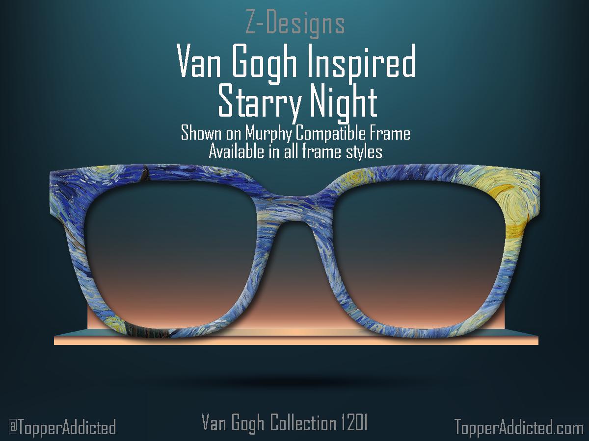 Van Gogh Starry Night Inspired Magnetic Toppers Compatible with Pair Eyewear - All Frames Printed on Vivid Metal. Fast shipping from USA