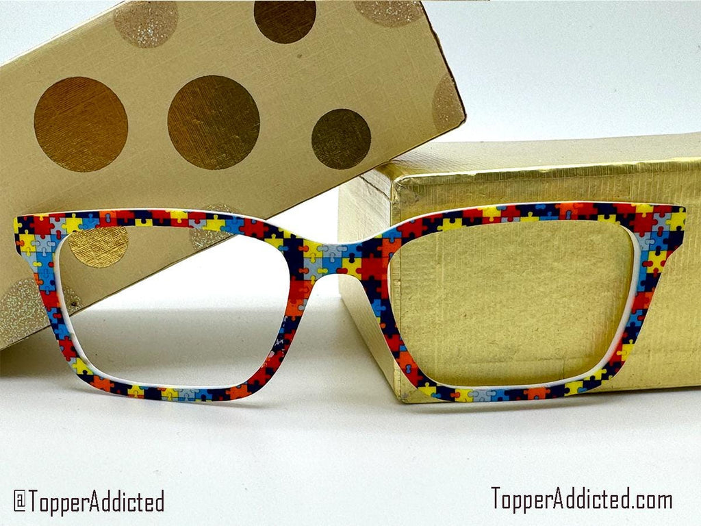 Autism Awareness Puzzle Pieces for Pair Eyewear Compatible Magnetic Toppers - All Metal - All Frame Styles Available