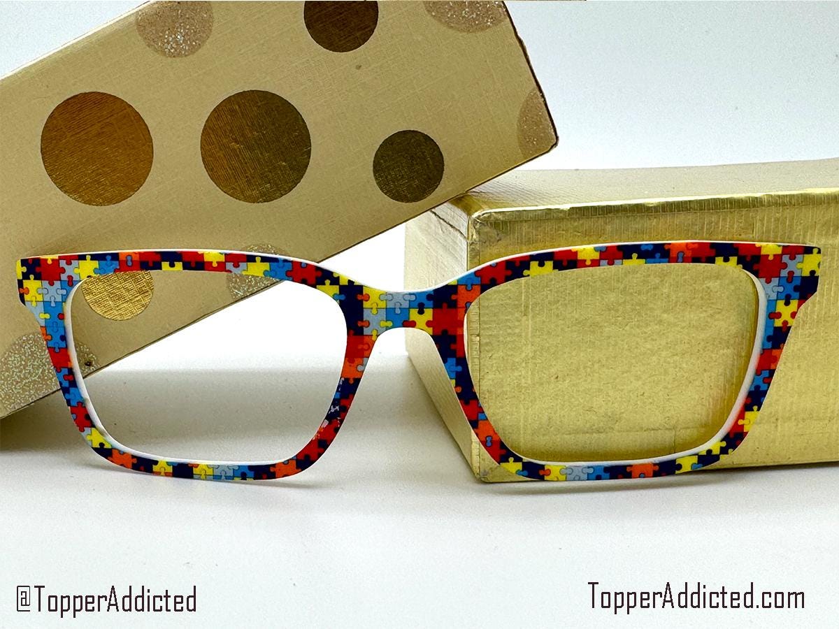 Autism Awareness Puzzle Pieces for Pair Eyewear Compatible Magnetic Toppers - All Metal - All Frame Styles Available