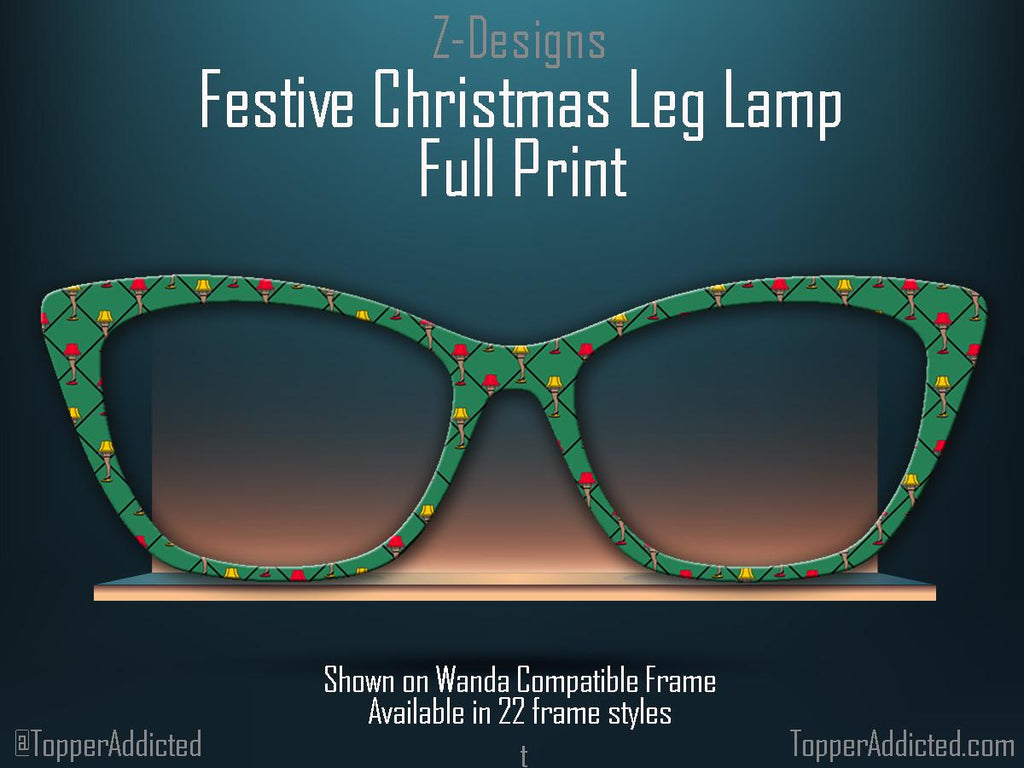 Festive Christmas Leg Lamp Metal Magnetic Toppers compatible with Pair Eyewear with a green background and fade or split to green