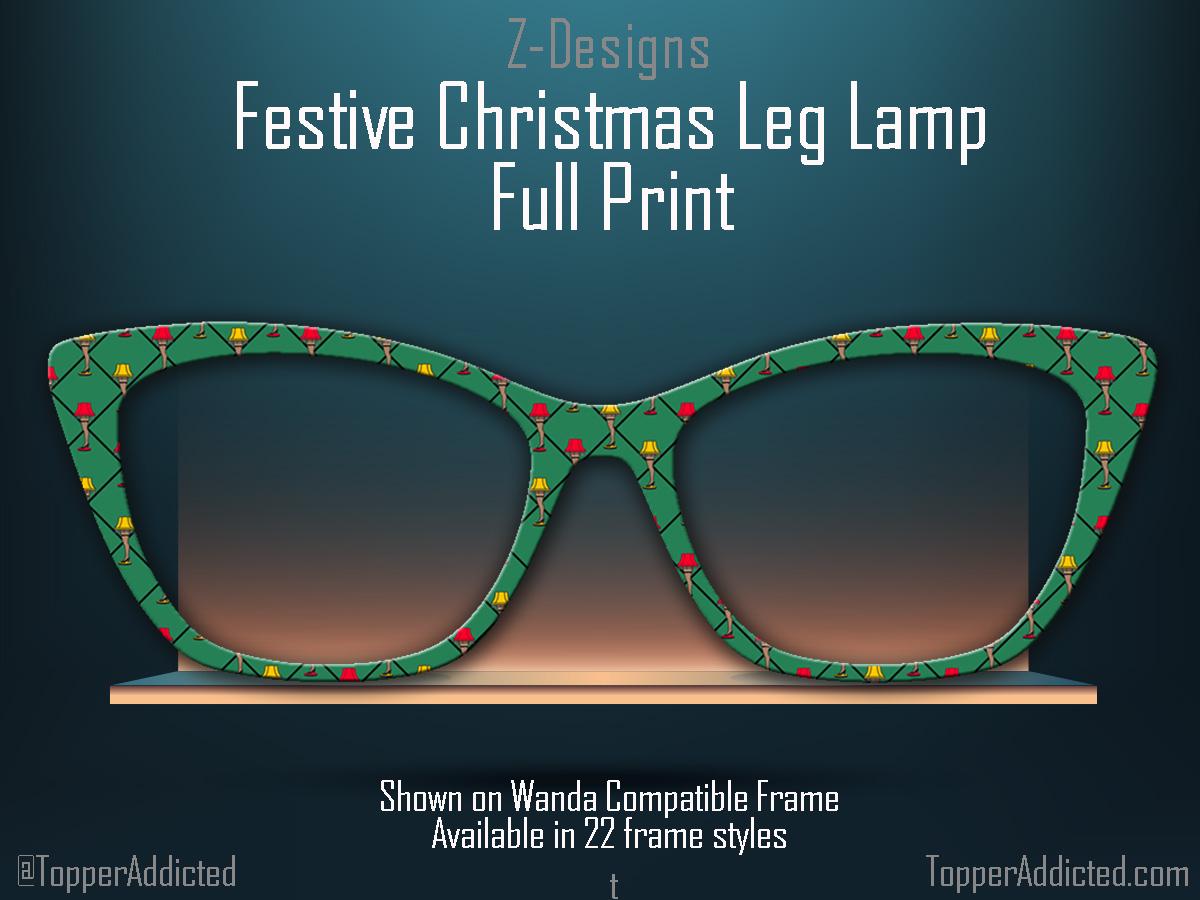 Festive Christmas Leg Lamp Metal Magnetic Toppers compatible with Pair Eyewear with a green background and fade or split to green