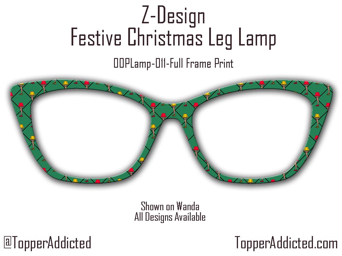Festive Christmas Leg Lamp Metal Magnetic Toppers compatible with Pair Eyewear with a green background and fade or split to green