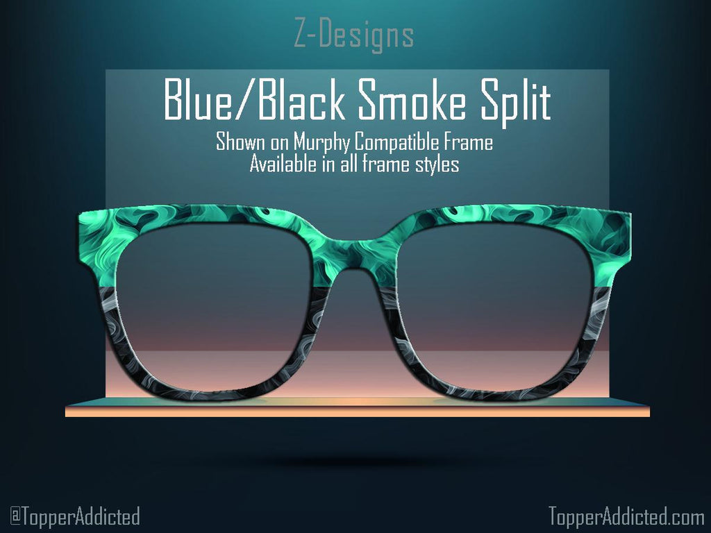 Blue and Grey Smoke Split Design for Pair Eyewear Compatible Magnetic Metal Toppers