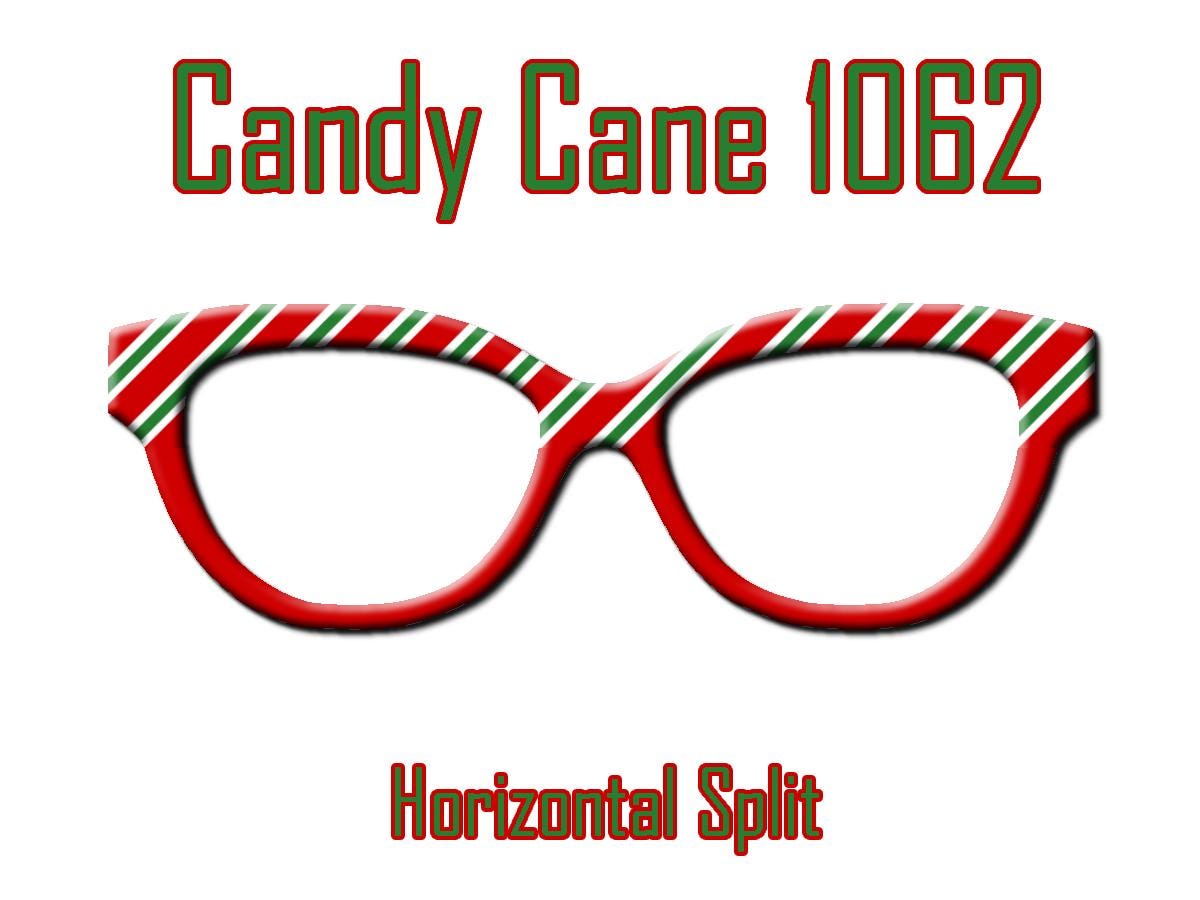 Candy Cane Printed Metal Magnetic Toppers compatible with Pair Eyewear with a red fade or split. Christmas designs from TopperAddicted