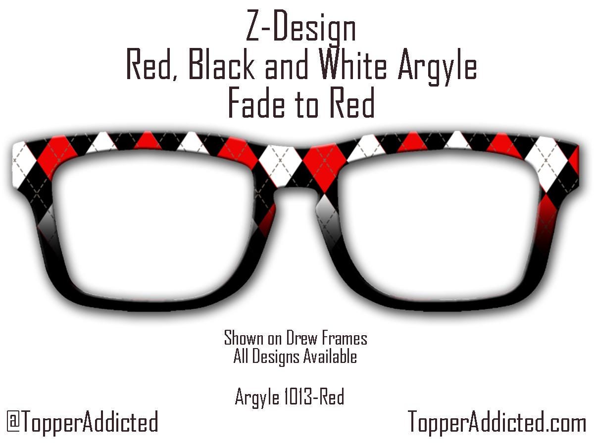Black, Red and White Argyle - Pair Eyewear Compatible Metal Magnetic Toppers