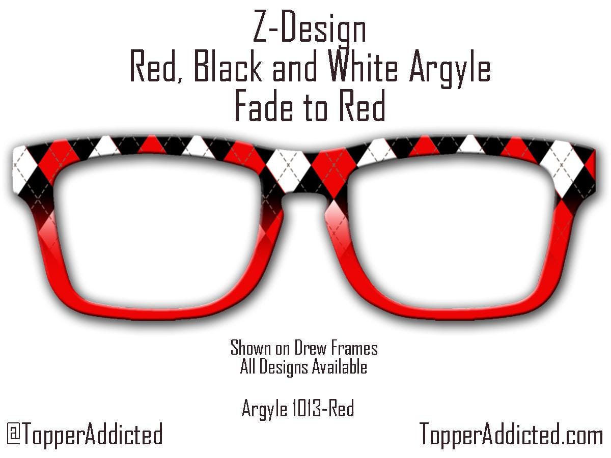 Black, Red and White Argyle - Pair Eyewear Compatible Metal Magnetic Toppers