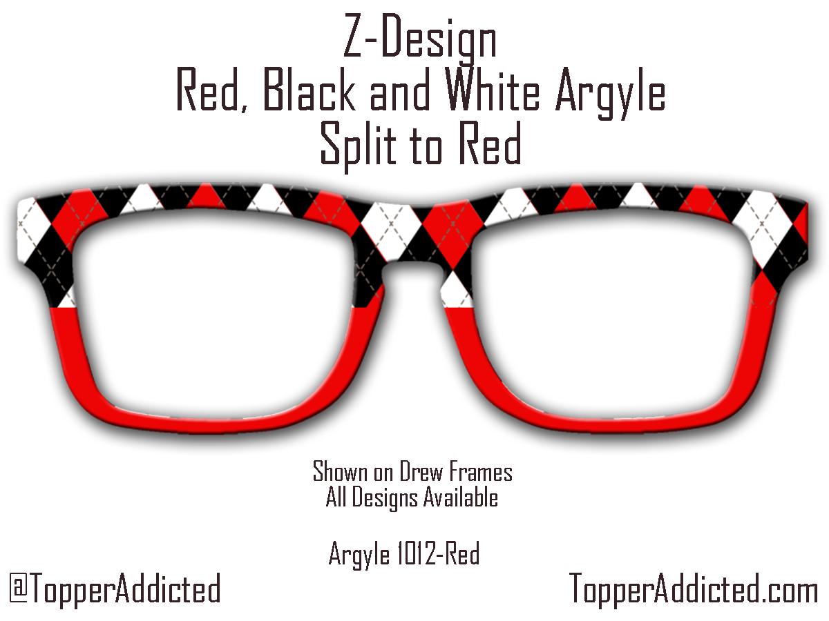 Black, Red and White Argyle - Pair Eyewear Compatible Metal Magnetic Toppers