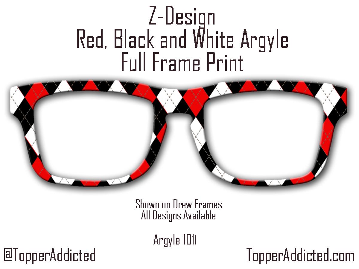 Black, Red and White Argyle - Pair Eyewear Compatible Metal Magnetic Toppers